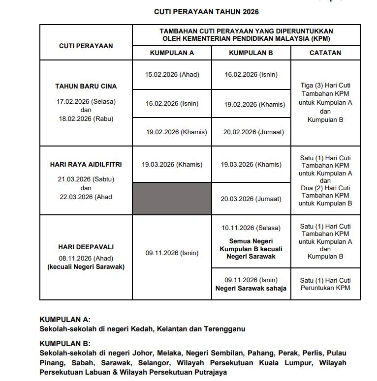 Cuti Perayaan 2026